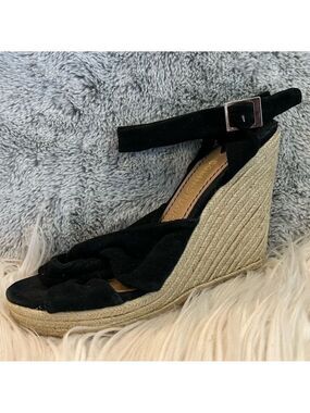 colin Stuart black suede lace up espadrille wedge size 7